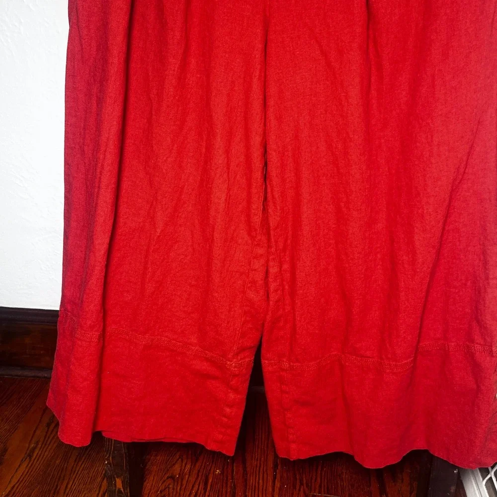Banana Republic Red Linen Blend Wide Leg Crop Pleated Pants Womens Medium Coast